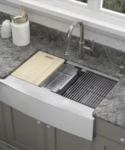 Tuscany™ Acadian Farmhouse 33" Stainless Steel Apron Front Kitchen Sink - 2-Hole Single Bowl Work Station -Tuscany Shop 6724137 scene 3b