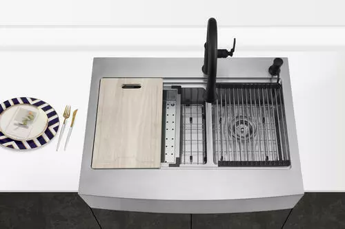 Tuscany™ Acadian Farmhouse 33" Stainless Steel Double Bowl Apron Front Kitchen Sink 4 Tuscany™ Acadian Farmhouse 33" Stainless Steel Double Bowl Apron Front Kitchen Sink - Image 4