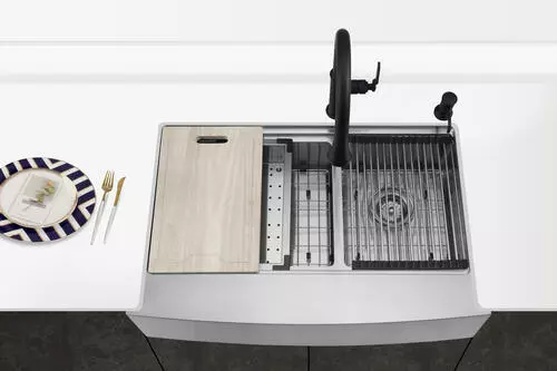 Tuscany™ Acadian Farmhouse 33" Stainless Steel Double Bowl Apron Front Kitchen Sink 6 Tuscany™ Acadian Farmhouse 33" Stainless Steel Double Bowl Apron Front Kitchen Sink - Image 6