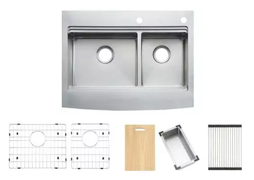 Tuscany™ Acadian Farmhouse 33" Stainless Steel Double Bowl Apron Front Kitchen Sink 9 Tuscany™ Acadian Farmhouse 33" Stainless Steel Double Bowl Apron Front Kitchen Sink - Image 9