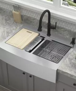 Tuscany™ Acadian Farmhouse Apron Front 33" Stainless Steel Double Bowl Kitchen Sink | Durable & Stylish -Tuscany Shop 6724139 Alt 1