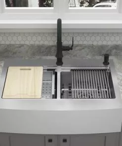 Tuscany™ Acadian Farmhouse Apron Front 33" Stainless Steel Double Bowl Kitchen Sink | Durable & Stylish -Tuscany Shop 6724139 Alt 2