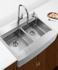 Tuscany™ Acadian Farmhouse Apron Front 33" Stainless Steel Double Bowl Kitchen Sink | Durable & Stylish -Tuscany Shop 6724139 Scene 3