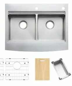 Tuscany™ Acadian Farmhouse Apron Front 33" Stainless Steel Double Bowl Kitchen Sink | Durable & Stylish -Tuscany Shop 6724139 wparts