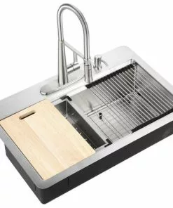 Tuscany Acadian 33" Stainless Steel 4-Hole Single Bowl Kitchen Sink, Dual Mount Design