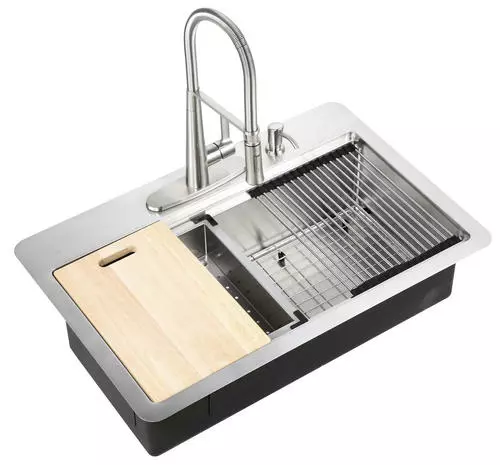 Tuscany Acadian 33" Stainless Steel 4-Hole Single Bowl Kitchen Sink, Dual Mount Design 1 Tuscany Acadian 33" Stainless Steel 4-Hole Single Bowl Kitchen Sink, Dual Mount Design