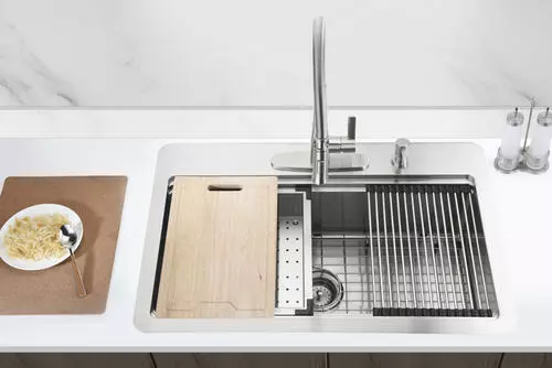 Tuscany Acadian 33" Stainless Steel 4-Hole Single Bowl Kitchen Sink, Dual Mount Design 4 Tuscany Acadian 33" Stainless Steel 4-Hole Single Bowl Kitchen Sink, Dual Mount Design - Image 4