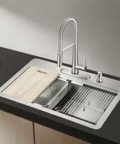 Tuscany Acadian 33" Stainless Steel 4-Hole Single Bowl Kitchen Sink, Dual Mount Design 14 Tuscany Acadian 33" Stainless Steel 4-Hole Single Bowl Kitchen Sink, Dual Mount Design -Tuscany Shop 6724140 Scene 01