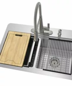 Tuscany® Acadian 33" Stainless Steel Dual-Mount Double Bowl Kitchen Sink - All-in-One Workstation -Tuscany Shop 6724142 Angle