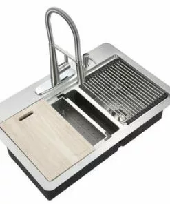 Tuscany® Acadian 33" Stainless Steel Dual-Mount Double Bowl Kitchen Sink - All-in-One Workstation