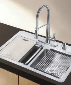 Tuscany® Acadian 33" Stainless Steel Dual-Mount Double Bowl Kitchen Sink - All-in-One Workstation -Tuscany Shop 6724142 Scene