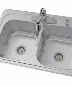 Tuscany® Whitemore All-in-One Drop-In 33" Stainless Steel 4-Hole Double Bowl Kitchen Sink 12 Tuscany® Whitemore All-in-One Drop-In 33" Stainless Steel 4-Hole Double Bowl Kitchen Sink -Tuscany Shop 6724154 Angle