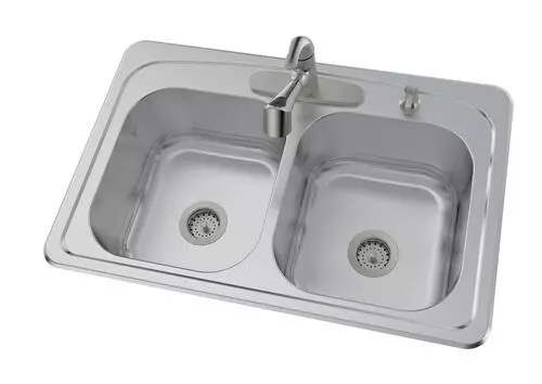 Tuscany® Whitemore All-in-One Drop-In 33" Stainless Steel 4-Hole Double Bowl Kitchen Sink 4 Tuscany® Whitemore All-in-One Drop-In 33" Stainless Steel 4-Hole Double Bowl Kitchen Sink - Image 4