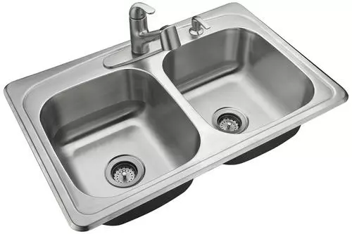 Tuscany® Whitemore All-in-One Drop-In 33" Stainless Steel 4-Hole Double Bowl Kitchen Sink 1 Tuscany® Whitemore All-in-One Drop-In 33" Stainless Steel 4-Hole Double Bowl Kitchen Sink
