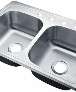 Tuscany® Whitemore All-in-One Drop-In 33" Stainless Steel 4-Hole Double Bowl Kitchen Sink 10 Tuscany® Whitemore All-in-One Drop-In 33" Stainless Steel 4-Hole Double Bowl Kitchen Sink -Tuscany Shop 6724154 Right Side View Sink Only