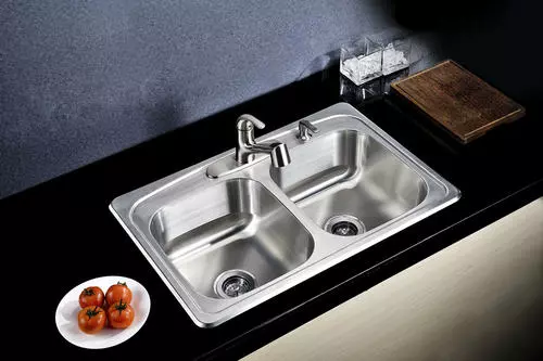 Tuscany® Whitemore All-in-One Drop-In 33" Stainless Steel 4-Hole Double Bowl Kitchen Sink 6 Tuscany® Whitemore All-in-One Drop-In 33" Stainless Steel 4-Hole Double Bowl Kitchen Sink - Image 6