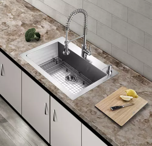 Tuscany® Volk All-in-One Dual Mount 33" Stainless Steel 2-Hole Single Bowl Kitchen Sink 3 Tuscany® Volk All-in-One Dual Mount 33" Stainless Steel 2-Hole Single Bowl Kitchen Sink - Image 3