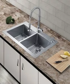 Tuscany® Volk All-in-One Dual Mount 33" Stainless Steel 2-Hole Double Bowl Kitchen Sink -Tuscany Shop 6724159 scene 01