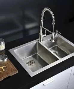 Tuscany® Volk All-in-One Dual Mount 33" Stainless Steel 2-Hole Double Bowl Kitchen Sink -Tuscany Shop 6724160 Scene 01