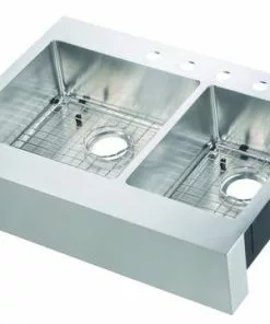 Tuscany® Retrofit Farmhouse/Apron Front 33" Stainless Steel Offset Double Bowl Kitchen Sink