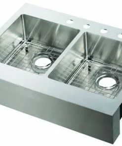 Tuscany® Retrofit Farmhouse/Apron Front 33" Stainless Steel Double Bowl Kitchen Sink