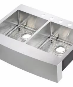 Tuscany® Retrofit Farmhouse/Apron Front 33" Stainless Steel Double Bowl Kitchen Sink