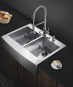 Tuscany® Retrofit Farmhouse/Apron Front 33" Stainless Steel Double Bowl Kitchen Sink -Tuscany Shop 6724167 scene 1216