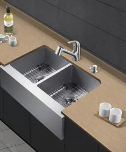 Tuscany® Farmhouse/Apron Front 31" Stainless Steel Double Bowl Kitchen Sink - Durable & Stylish -Tuscany Shop 6724171 scene 01
