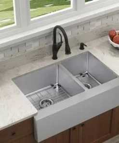 Tuscany® Farmhouse/Apron Front 31" Stainless Steel Offset Double Bowl Kitchen Sink - Durable & Stylish -Tuscany Shop 6724172 Scene 4