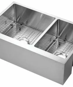 Tuscany® Farmhouse/Apron Front 33" Stainless Steel Offset Double Bowl Kitchen Sink - Durable & Stylish