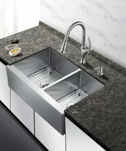Tuscany® Farmhouse/Apron Front 33" Stainless Steel Offset Double Bowl Kitchen Sink - Durable & Stylish 5 Tuscany® Farmhouse/Apron Front 33" Stainless Steel Offset Double Bowl Kitchen Sink - Durable & Stylish -Tuscany Shop 6724175 scene 01