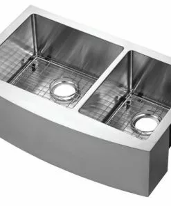 Tuscany® Farmhouse 30" Stainless Steel Offset Double Bowl Kitchen Sink - Apron Front Design