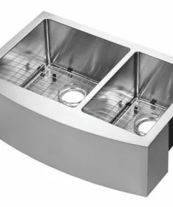 Tuscany® Farmhouse/Apron Front 33" Stainless Steel Offset Double Bowl Kitchen Sink