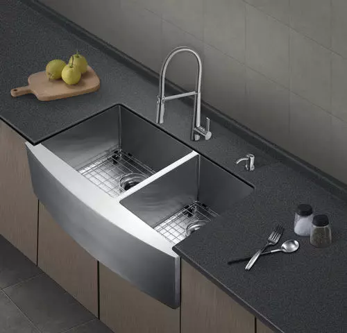 Tuscany® Farmhouse/Apron Front 33" Stainless Steel Offset Double Bowl Kitchen Sink 3 Tuscany® Farmhouse/Apron Front 33" Stainless Steel Offset Double Bowl Kitchen Sink - Image 3