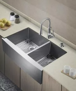 Tuscany® 36" Farmhouse Apron Front Offset Double Bowl Stainless Steel Kitchen Sink -Tuscany Shop 6724184 scene 01