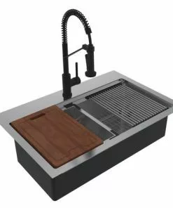 TUSCANY® Forden 33" Stainless Steel Single Bowl Kitchen Sink Kit with Dual Mount | All-in-One Workstation