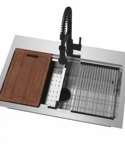 TUSCANY® Forden 33" Stainless Steel Single Bowl Kitchen Sink Kit with Dual Mount | All-in-One Workstation -Tuscany Shop 6724319 DM SRS V2