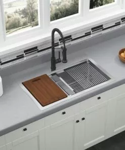 TUSCANY® Forden 33" Stainless Steel Single Bowl Kitchen Sink Kit with Dual Mount | All-in-One Workstation -Tuscany Shop 6724319 TM SC LS