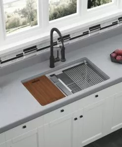 TUSCANY® Forden 33" Stainless Steel Single Bowl Kitchen Sink Kit with Dual Mount | All-in-One Workstation -Tuscany Shop 6724319 UM SC LS