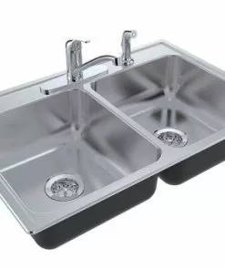 Tuscany® Bexton 33" Stainless Steel Double Bowl Kitchen Sink - Drop-in 4-Hole Design