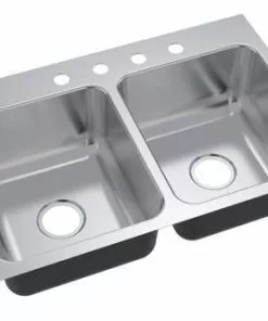 Tuscany® Crestridge Dual Mount 33" Stainless Steel 4-Hole Double Bowl Kitchen Sink