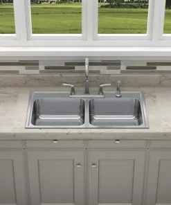 Tuscany® Baytown Drop-In 33" Stainless Steel 4-Hole Double Bowl Kitchen Sink - Durable & Stylish -Tuscany Shop 6724331 TM SC FV