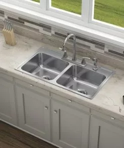 Tuscany® Baytown Drop-In 33" Stainless Steel 4-Hole Double Bowl Kitchen Sink - Durable & Stylish -Tuscany Shop 6724331 TM SC RS