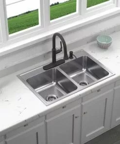 Tuscany® Baytown Drop-In 33" Stainless Steel 4-Hole Double Bowl Kitchen Sink - Durable & Stylish -Tuscany Shop 6724333 TM SC LS