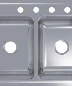 Tuscany® Baytown Drop-In 33" Stainless Steel 4-Hole Double Bowl Kitchen Sink - Durable & Stylish -Tuscany Shop 6724333 TM TV