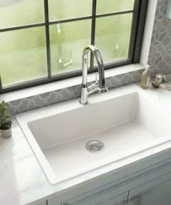 Tuscany® Dual Mount 33" White Quartz Composite 1-Hole Single Bowl Kitchen Sink -Tuscany Shop 6726012 Image 3