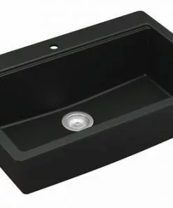 Tuscany® Dual Mount 33" Black Quartz Composite 1-Hole Single Bowl Kitchen Sink - Durable & Stylish