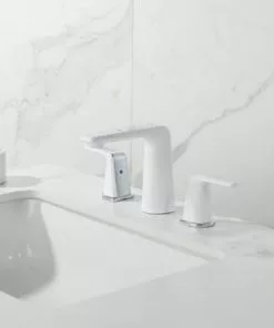 Tuscany® Navassa 8" Widespread Bathroom Faucet - Polished Chrome with White Handles -Tuscany Shop 6736313 SC RS 45