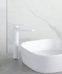 Tuscany® Navassa One-Handle Polished Chrome And White Vessel Bathroom Faucet - Modern Design, Easy Installation -Tuscany Shop 6736314 SC LS 45