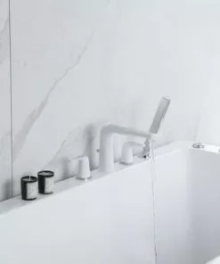 Tuscany® Navassa Polished Chrome & White Roman Bathtub Faucet with Handheld Shower -Tuscany Shop 6736316 IU LS 45